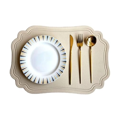 DYYEUAVT 2/4/6pcs Irregular Tableware Pad Placemats Table Mat for Kitchen Dining Imitation Leather Wedding Decor(Khaki,30x45cm 4pcs) von DYYEUAVT