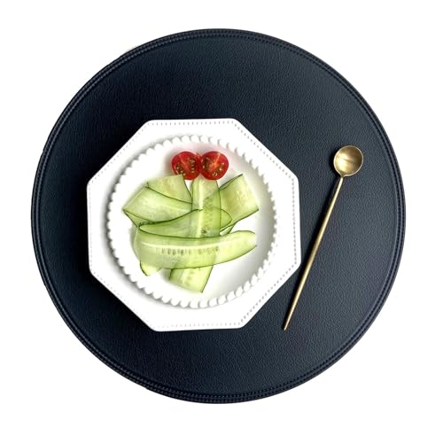 DYYEUAVT 2 stücke Kunstleder Tischset Untersetzer Pads Runde Platte Matte Rand Drücken Tisch Tischsets for Küche Esszimmer Dekoration(Black) von DYYEUAVT