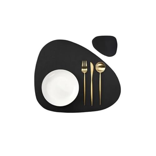 DYYEUAVT 4/10Sets Schwarz Oval Geformt Tischset Und Untersetzer Küche Leder Tisch Matte Pad Decor Zubehör Party(Black,10sets) von DYYEUAVT