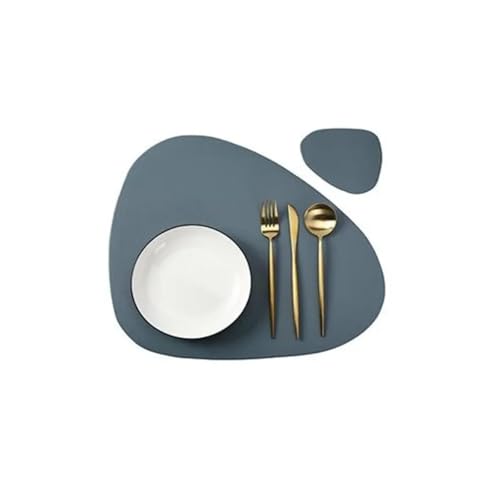 DYYEUAVT 4/10Sets Schwarz Oval Geformt Tischset Und Untersetzer Küche Leder Tisch Matte Pad Decor Zubehör Party(Blue,4sets) von DYYEUAVT