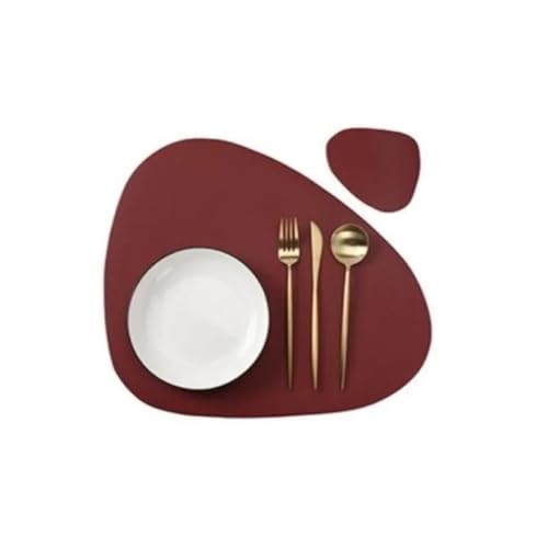 DYYEUAVT 4/10Sets Schwarz Oval Geformt Tischset Und Untersetzer Küche Leder Tisch Matte Pad Decor Zubehör Party(Red,4sets) von DYYEUAVT