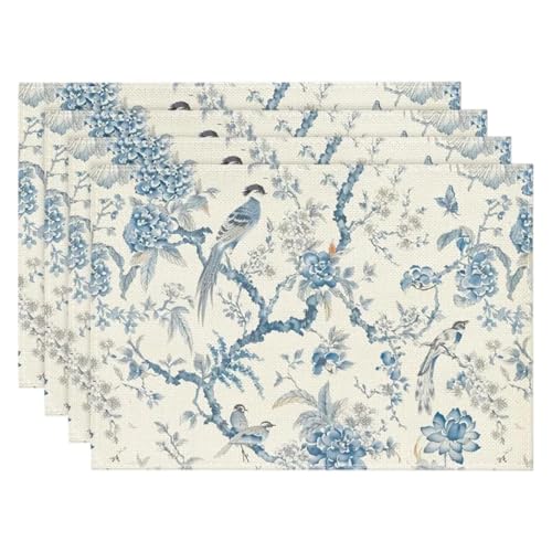 DYYEUAVT 4/6/8 stücke Vogel Floral Blätter Tischsets Zweige Frühling Tisch Matten for Party Küche Esszimmer Dekoration(6PC-32x42cm) von DYYEUAVT