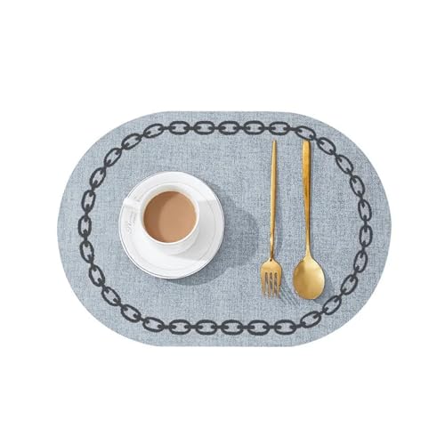 DYYEUAVT 4 stücke Oval Tisch Tischset Faux Leder Küche Esszimmer Creme Pad Ort Matte Geschirr Cafe Zubehör(Blue) von DYYEUAVT