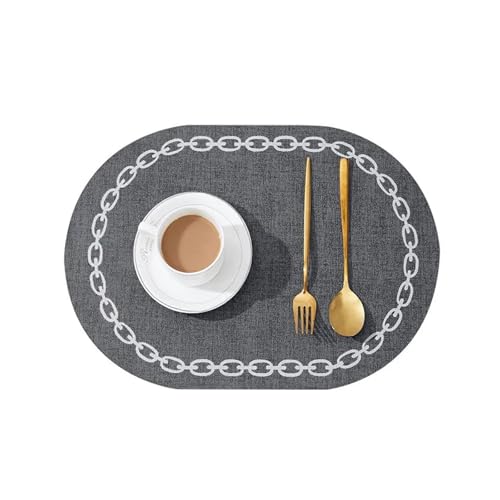 DYYEUAVT 4 stücke Oval Tisch Tischset Faux Leder Küche Esszimmer Creme Pad Ort Matte Geschirr Cafe Zubehör(Dark Grey) von DYYEUAVT