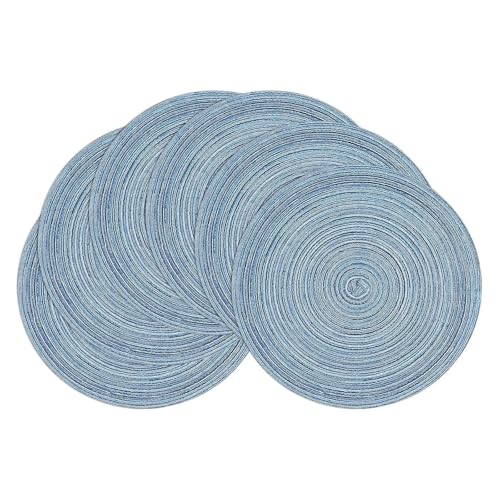 DYYEUAVT Blaue runde geflochtene Tischsets, 6er-Set, kreisförmige, Küchentisch for Esszimmer, Hochzeitsfeier von DYYEUAVT