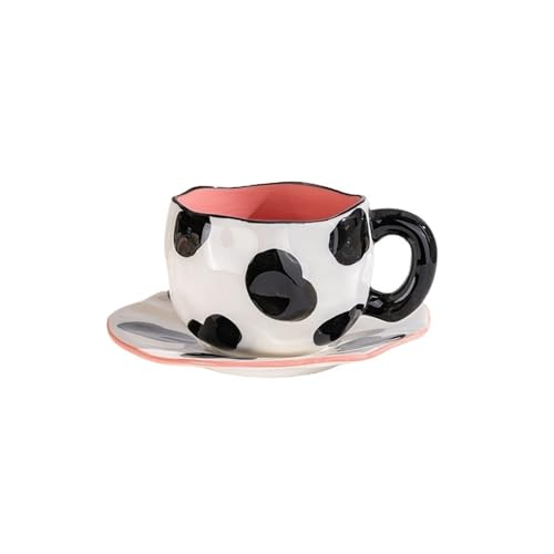 DYYEUAVT Tassen & Untertassen Set Kreative Keramiktasse Handbemalte Blumenwolken Kaffeetasse mit Untertasse Unregelmäßige handgemachte Tasse Frühstücksmilch Teetassen FüR Kaffee, Tee, Cappucino(Cow) von DYYEUAVT