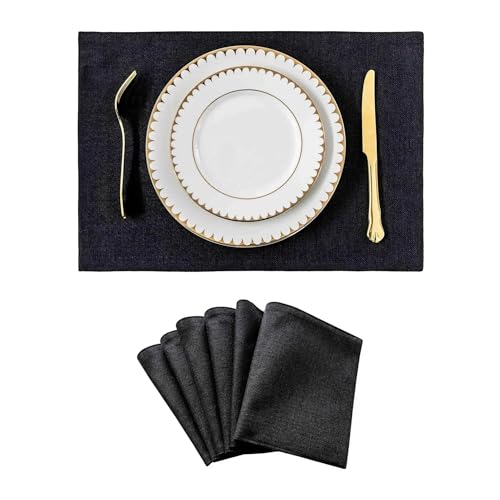 DYYEUAVT Tischsets von Home Hitzebeständige Esstisch-Tischsets Stoff Küche Indoor Outdoor Tischset Helles Leinen(6pcs Black) von DYYEUAVT