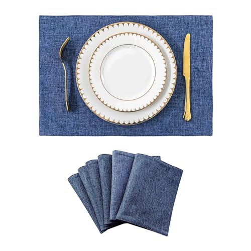 DYYEUAVT Tischsets von Home Hitzebeständige Esstisch-Tischsets Stoff Küche Indoor Outdoor Tischset Helles Leinen(6pcs Deep Blue) von DYYEUAVT