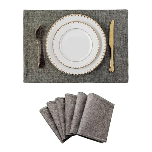 DYYEUAVT Tischsets von Home Hitzebeständige Esstisch-Tischsets Stoff Küche Indoor Outdoor Tischset Helles Leinen(6pcs Deep Grey) von DYYEUAVT