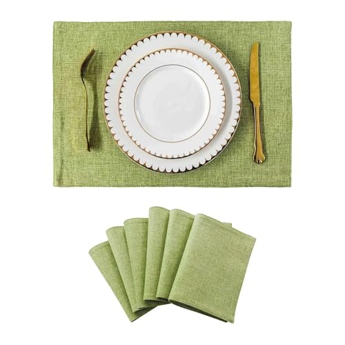 DYYEUAVT Tischsets von Home Hitzebeständige Esstisch-Tischsets Stoff Küche Indoor Outdoor Tischset Helles Leinen(6pcs Green) von DYYEUAVT