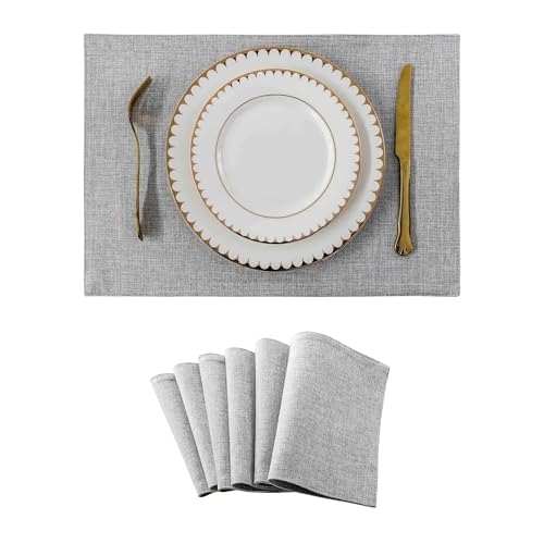 DYYEUAVT Tischsets von Home Hitzebeständige Esstisch-Tischsets Stoff Küche Indoor Outdoor Tischset Helles Leinen(6pcs Light Grey) von DYYEUAVT