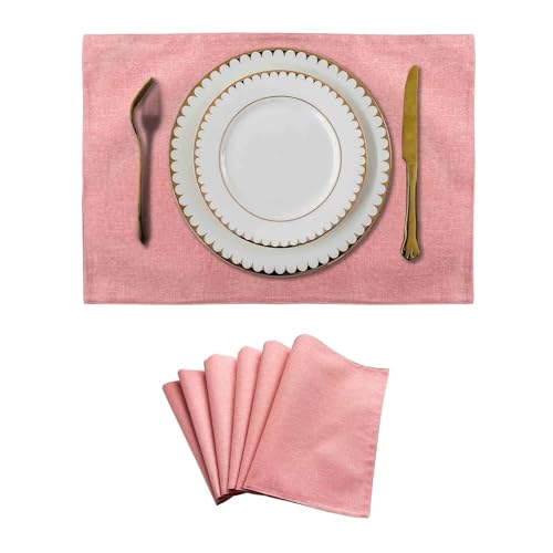 DYYEUAVT Tischsets von Home Hitzebeständige Esstisch-Tischsets Stoff Küche Indoor Outdoor Tischset Helles Leinen(6pcs Pink) von DYYEUAVT