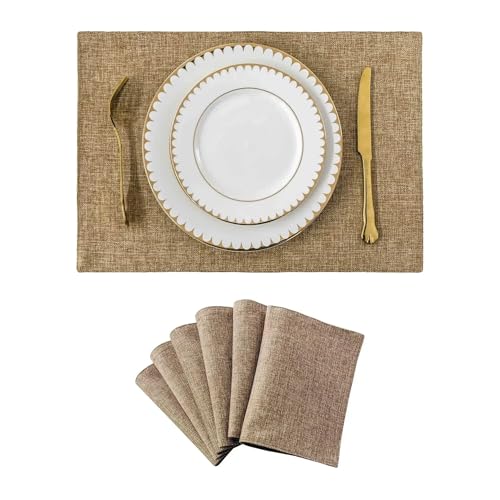 DYYEUAVT Tischsets von Home Hitzebeständige Esstisch-Tischsets Stoff Küche Indoor Outdoor Tischset Helles Leinen(Brown) von DYYEUAVT