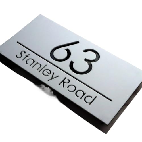 Personalised House Number Acrylic Sign Custom Street Name Address Outdoor Exterior Laser Cut Plate(White (Black Text),24x45cm (9.5x17.7in)) von DYYEUAVT