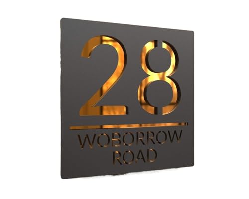 Personalized Acrylic House Number Matt Black Modern Numbers Sign Address Plaque Laser Cut 3d Custom Floating(Black glod,18cm (7 inch)) von DYYEUAVT