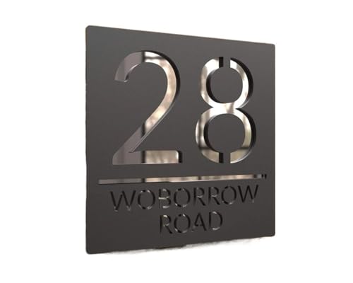 Personalized Acrylic House Number Matt Black Modern Numbers Sign Address Plaque Laser Cut 3d Custom Floating(Black silver,18cm (7 inch)) von DYYEUAVT