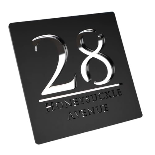 Personalized Custom Acrylic Modern House Numbers Sign Door Address Street 3D Letter Number Plaques Outdoor Name Home Decor Plate(Black Silver,20X20CM) von DYYEUAVT