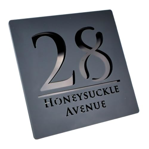 Personalized Custom Acrylic Modern House Numbers Sign Door Address Street 3D Letter Number Plaques Outdoor Name Home Decor Plate(Grey Black,18X18CM) von DYYEUAVT