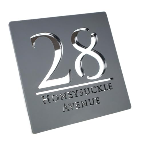 Personalized Custom Acrylic Modern House Numbers Sign Door Address Street 3D Letter Number Plaques Outdoor Name Home Decor Plate(Grey Silver,18X18CM) von DYYEUAVT