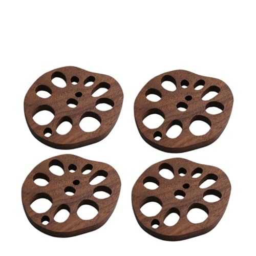Schwarze Walnuss-Lotuswurzelscheiben Massivholz-Untersetzer Kreative Markierung Isolierkissen Anti-Verbrühungs-Holz-Teetasse(Style01 4PC) von DYYEUAVT