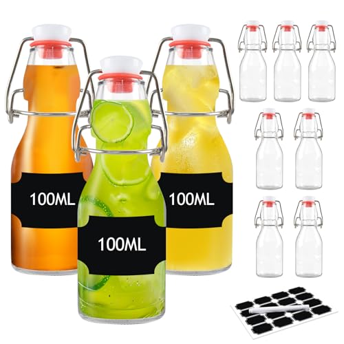 DZAEMOSIIE 10 Stück Glasflaschen 100ml mit Bügelverschluss, Bügelflaschen Zum Befüllen, Kleine Flaschen Zum Befüllen, Glasflaschen für Öl, Essig, Saft, Limonade, Eierlikör, Sirup von DZAEMOSIIE