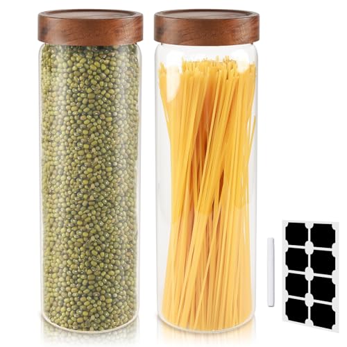DZAEMOSIIE 2000ml Vorratsgläser mit Deckel 2er-Set, Vorratsdosen Glas-Behälter Set aus Borosilikatglas, Glas mit Holzdeckel Stapelbar und Luftdicht von DZAEMOSIIE