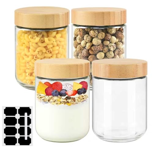 DZAEMOSIIE 4 Stück Overnight Oats Gläser, 500ml Einmachgläser mit Schraubdeckel, Gläser mit Deckel für Overnight Oats, Pudding, Marmelade, Salat, Milchshake, Joghurt, Einlegen, Babynahrung von DZAEMOSIIE