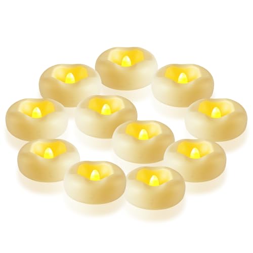 12 Stück LED Schwimmkerzen Weiss Wasserdichte Poolbeleuchtung,Flammenlose Flackernde Schwimmende Kerzen Teichlichter mit Batterie für Hochzeits Party,Teichbeleuchtung,Balkon Deko LED Lichter von DZAY