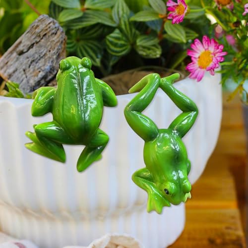 2 Stück Garten Deko Draußen Figuren Frosch Blumentopf Landschafts Tier Dekoration, Mini Teich Deko Garten Rasen Zwerg,Dekofiguren Feen Micro Landscape Ornaments Gartendeko für Draußen Figuren von DZAY