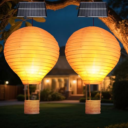 2 Stück Solarlampen für Außen Hängend Solar Heissluftballons,30cm Lampions Solar Außen Wetterfest,Gartenlaterne mit Flackernder Flamme,Solarlaterne Gartendeko für Draußen Garten Fest Deko (01) von DZAY