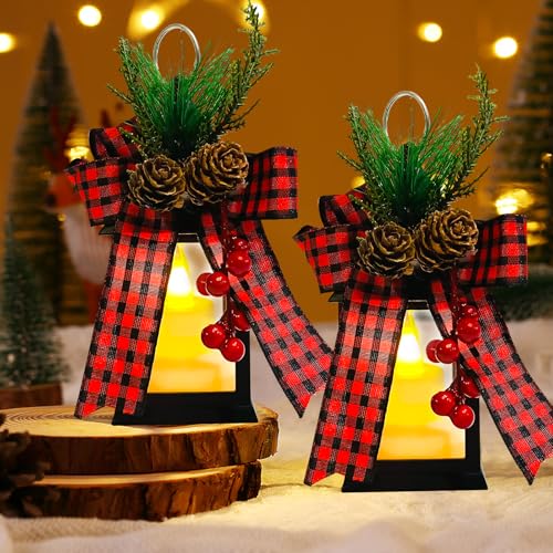 2 Stück Weihnachtsdeko Laternen für Draußen Windlicht Kerzenlaterne,Weihnachtsdekoration Kerzenhalter Kerzenständer Kerzenlampe Deko Weihnachten für Hochzeitsfeier Hof Terrasse Tischdekoration von DZAY
