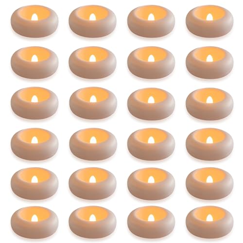 24 Stück LED Schwimmkerzen Weiss Wasserdichte Poolbeleuchtung,Flammenlose Flackernde Schwimmende Kerzen Teichlichter mit Batterie für Hochzeits Party,Teichbeleuchtung,Balkon Deko LED Lichter von DZAY