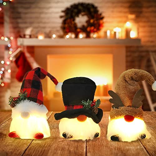 3 Stück Weihnachten Deko Wichtel Figuren mit LED Licht Weihnachtswichtel mit Pailletten Weihnachtszwerge,Elf Gesichtslose Plüsch Zwerg Beleuchtete Wichtel für Weihnachten Zuhause Deko von DZAY