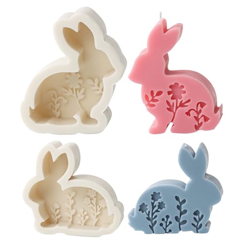 3D Ostern Kaninchen Kerzen Gießformen,DIY Ostern Seifenform Silikonform für Kerzenherstellung Kerzen Gießform,Hase Gießform Epoxidharz Formen Silikon Kaninchen Kuchenform Rabbit Resin Molds (2 Stück) von DZAY