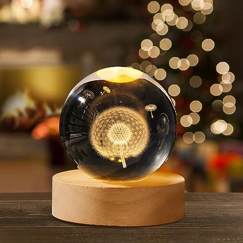 3D Saturn Kristallkugel Nachtlicht,6cm Glaskugel Nachtlampe mit Hölzerner Basis Schneekugeln Nachtlampe Weihnachtsdekoration,LED Planet Nachtlicht Weihnachtsdeko fürJungen Mädchen von DZAY