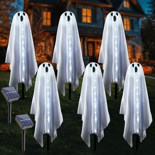 6 Stück Halloween Deko Outdoor Solarlampen für Außen Gartendeko Geist LED Solar Gartenleuchten,Geist Weg Solar Lichter,Halloween Dekorationen Solarleuchten Gartenlampen für Draußen (Paket 1) von DZAY