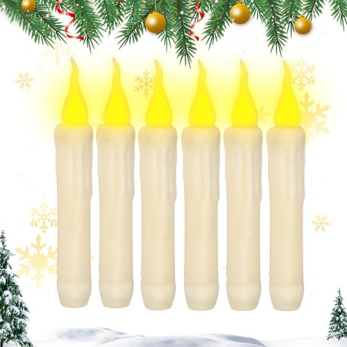 6 Stück Weihnachtskerzen Lange led kerzen Set,Elektrische Kerzen Flammenlose Led Flackernd Stabkerzen Batteriebetriebene Tafelkerzen für Partei Hochzeit Halloween Weihnachten Dekoration (Weiß) von DZAY