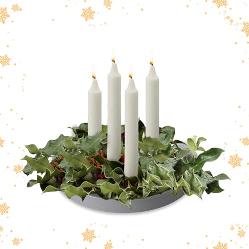 Adventsgesteck mit Kerzenhalter,Metall Adventsschale mit Kerzenständer Magnet,Weihnachtsgesteck Adventskranz Modern Stabkerzen Kerzenleuchter mit 4 Adventskerzenhalter Weihnachtsdeko Tisch (Grau) von DZAY