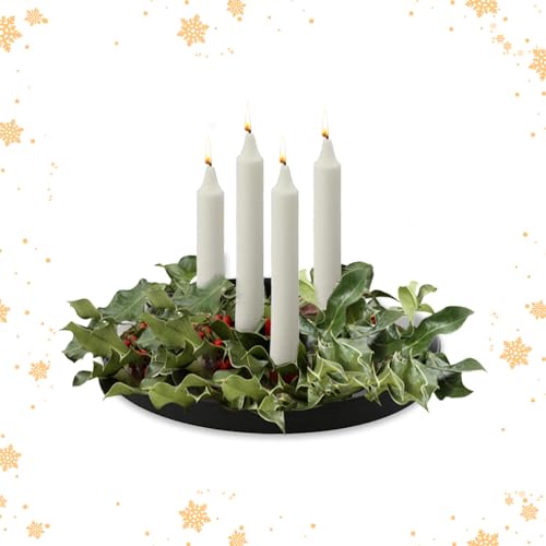 Adventsgesteck mit Kerzenhalter,Metall Adventsschale mit Kerzenständer Magnet,Weihnachtsgesteck Adventskranz Modern Stabkerzen Kerzenleuchter mit 4 Adventskerzenhalter Weihnachtsdeko Tisch (Schwarz) von DZAY