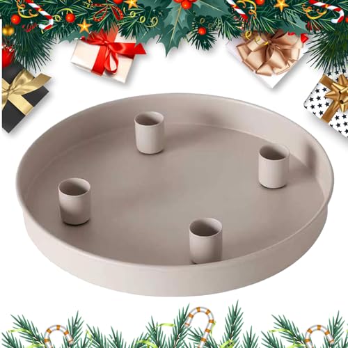 Adventskranz Kerzenhalter aus Magnet Metall Kerzenständer Adventsschale,Kerzenhalter Adventskranz Modern Stabkerzen Metall Kerzenleuchter mit 4 Magnetischen Adventskerzenhalter Deko Tablett (Khaki) von DZAY