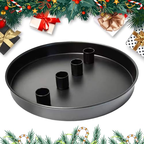 Adventskranz Kerzenhalter aus Magnet Metall Kerzenständer Adventsschale,Kerzenhalter Adventskranz Modern Stabkerzen Metall Kerzenleuchter mit 4 Magnetischen Adventskerzenhalter Deko Tablett (Schwarz) von DZAY