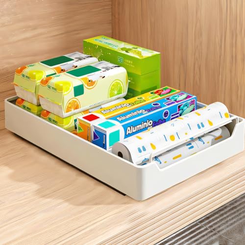 Ausziehbare Schublade Küche Teleskopschublade,Ausziehbarer Schrank Organizer Pull Out Cabinet Organizer Schublade mit Griff,Slide Out Drawer Küchenschrank Auszug Nachrüsten Schubladen (Weiß, 25cm) von DZAY