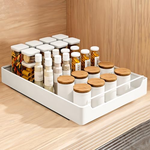 Ausziehbare Schublade Küche Teleskopschublade,Ausziehbarer Schrank Organizer Pull Out Cabinet Organizer Schublade mit Griff,Slide Out Drawer Küchenschrank Auszug Nachrüsten Schubladen (Weiß, 30cm) von DZAY