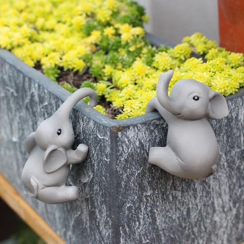Bienen Deko Blumentopf Hänger Figuren,Garten Deko Figuren Harz Hängende Biene Statuen Pflanzgefäß Blumentopf Dekorationen,Klettern Bienen Blumentopf Hugger für Garten Balkon Deko Draußen (Elefant) von DZAY