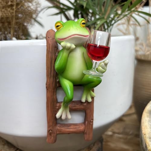 Blumentopf Hänger Frösche Figuren Frosch Deko Frösche Tiere Harz Statue Gartendeko,Grün Frosch Blumentopfhänger Figuren Balkon Deko Garten Topfdekorationen (09) von DZAY