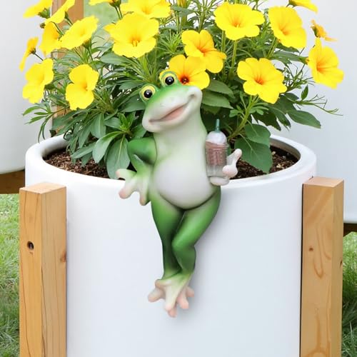Blumentopf Hänger Frösche Figuren Frosch Deko Frösche Tiere Harz Statue Gartendeko,Grün Frosch Blumentopfhänger Figuren Balkon Deko Garten Topfdekorationen (Kaffee) von DZAY