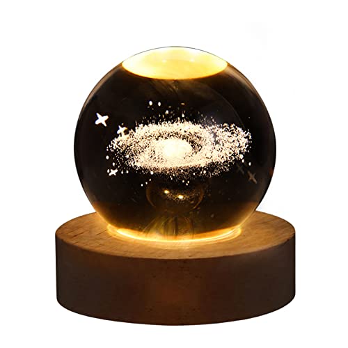 3D Kristallkugel Nachtlicht Schlummerleuchten,Nachttischlampe Glaskugel Blume im Glas Ornamente Nachtlichter mit LED Lampensockel USB,Valentinstag Geschenke für frauen Haus Büro Deko (Nebel) von DZAY