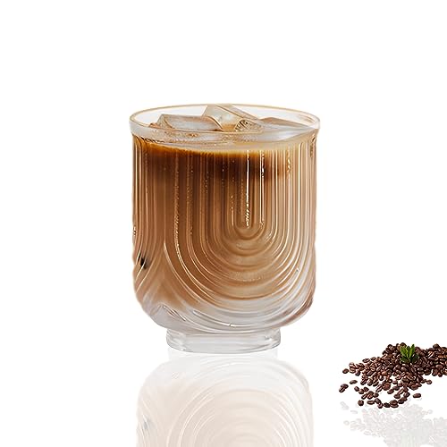 DZAY Cappuccino Kaffeegläser Espressotassen Latte Macchiato Gläser Set,Riffle Gläser Dessertgläser Teeglas Ripple Kaffeebecher Saftgläser,Spülmaschinenfeste Teegläser Kaffeetassen Set von DZAY