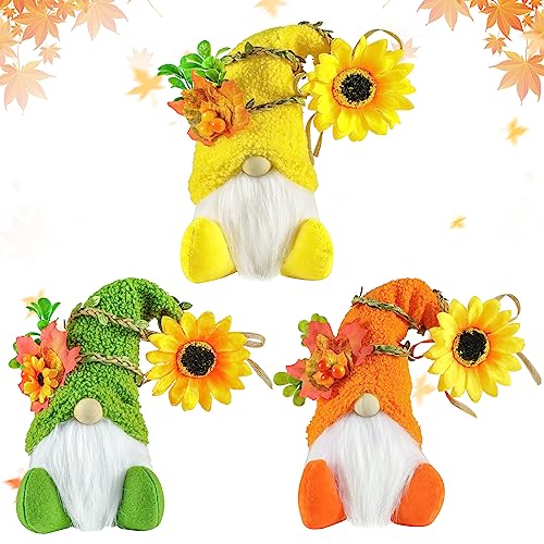 DZAY Herbst Dekoration Wichtel Figuren mit Ahornblatt Sonnenblume,Herbst Wichtel Plüsch GNOME mit Leuchtenden Zwerges Erntedankfest Dekoration Ornamente für Herbst Halloween Thanksgiving Dekorationen von DZAY