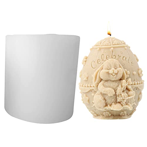 DZAY Ostern Ei Kerzenform mit 3D Hase Figuren Silikonform Ostern,3D Ei Cartoon Hase Kerze Silikonform Seifenform,Ostern Kaninchen Silikonform für Herstellung Duftkerze Seife Ostern Tischdekoration von DZAY